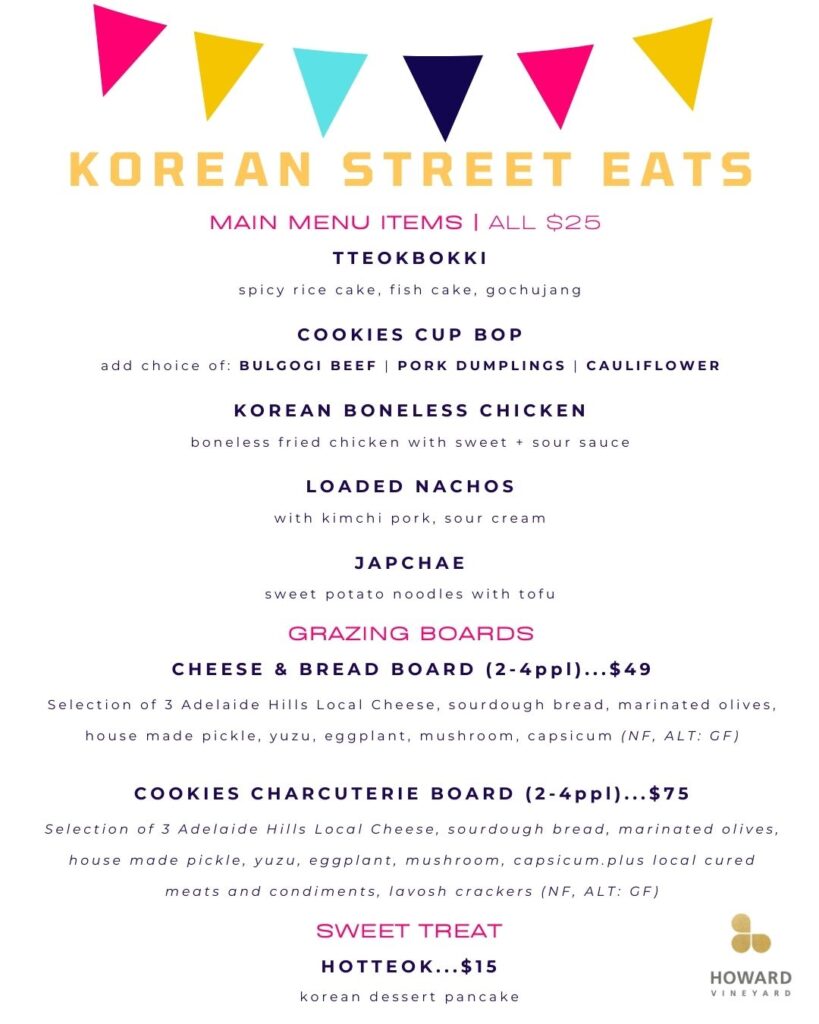 VINO KOREAN STREET EATS web menu Howard Vineyard June Long Weekend | HV Laneway: Vino & Korean Street Eats