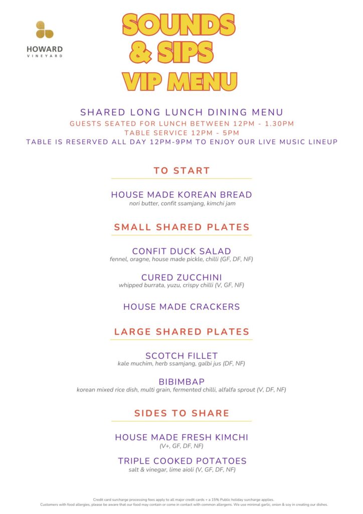 SOUNDS SIPS FESTIVAL MENU 2 Howard Vineyard Sounds & Sips - October Long Weekend